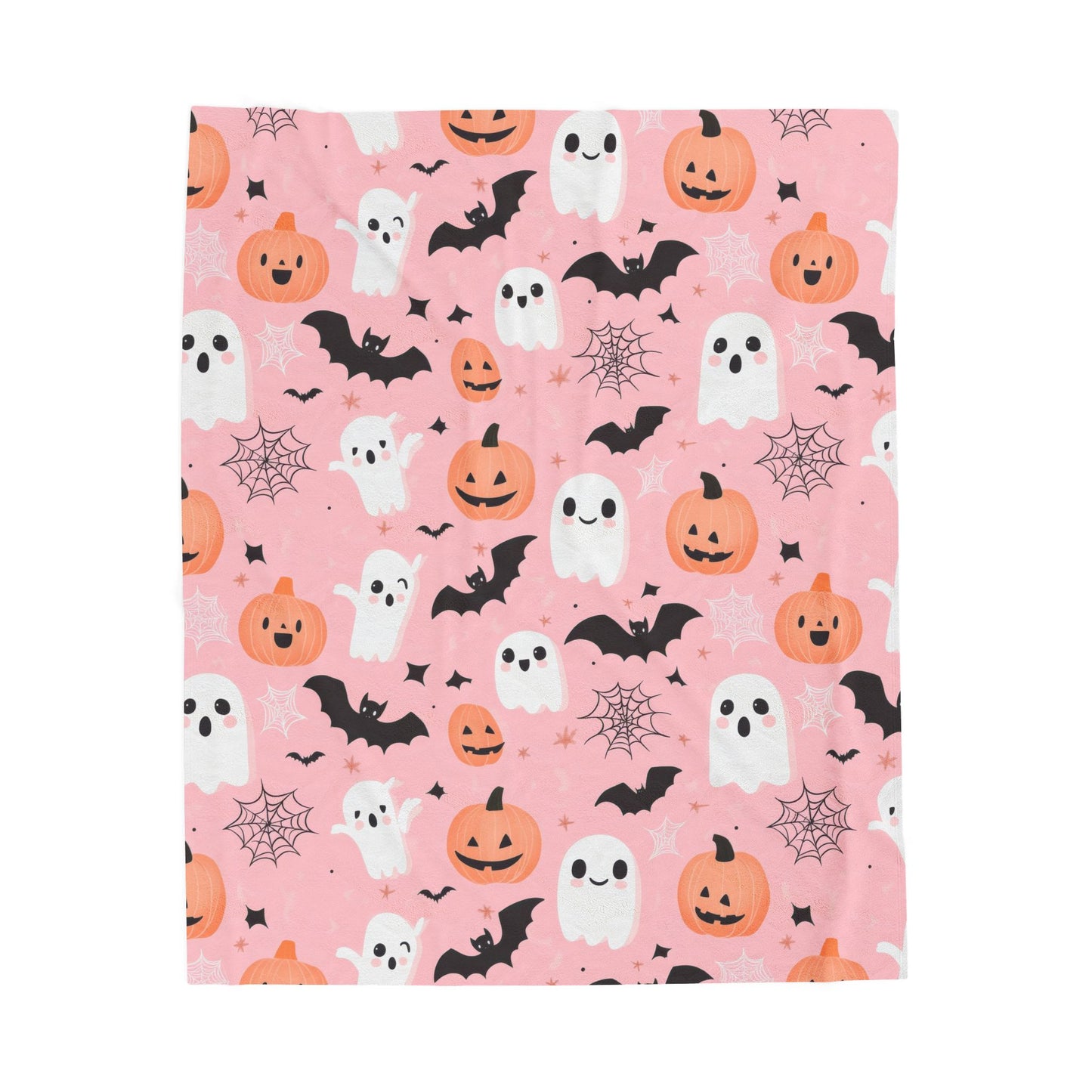 Cozy Halloween Velveteen Plush Blanket, Spooky Ghosts and Pumpkins Throw Blanket, Fall Decor, Halloween Gift, Soft Blanket for Kids