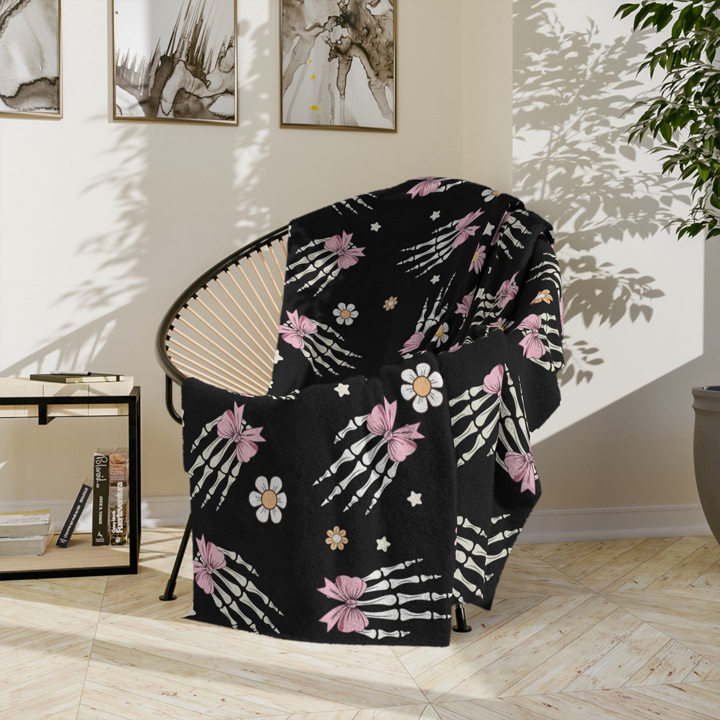 Cozy Skeleton Blossom Blanket | Halloween Decor, Year-Round Comfort, Gothic Home Accent, Unique Gift, Lightweight Throw