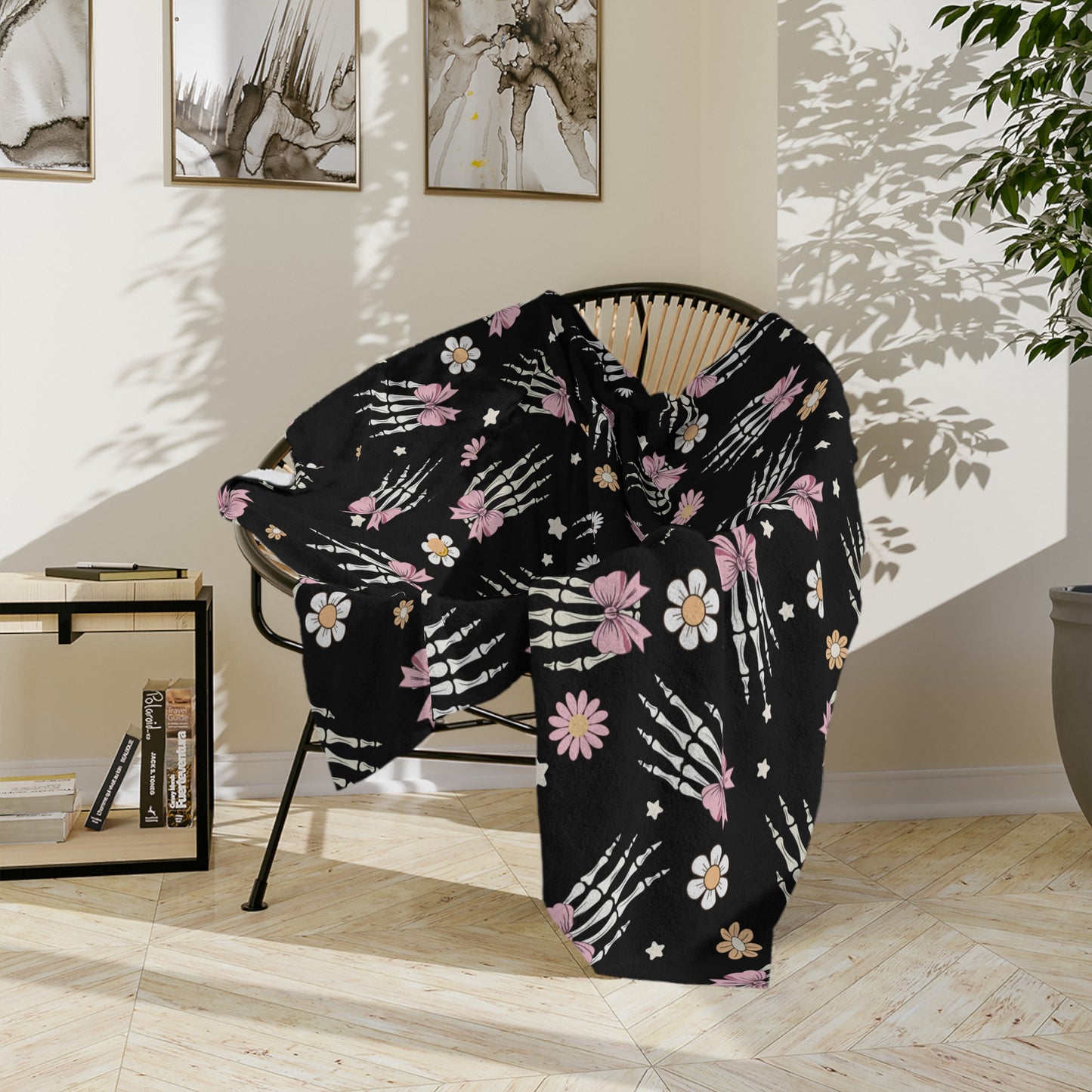 Cozy Skeleton Blossom Blanket | Halloween Decor, Year-Round Comfort, Gothic Home Accent, Unique Gift, Lightweight Throw