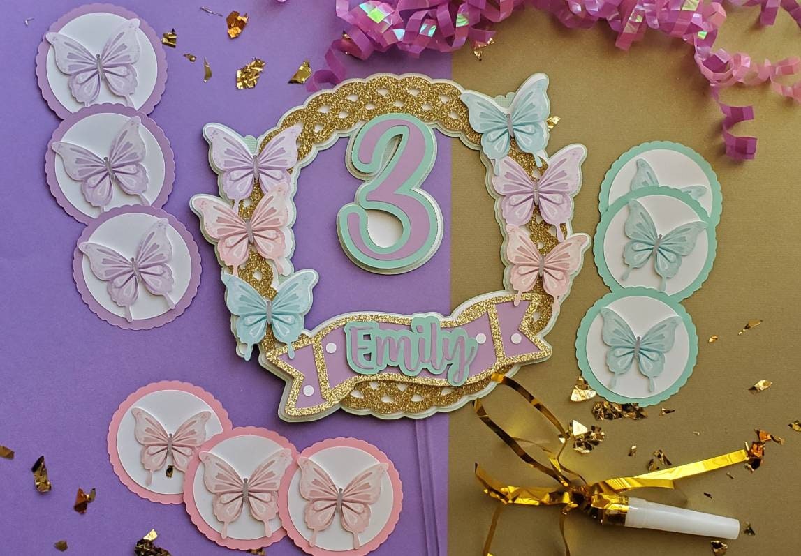 Custom Butterfly cake topper/ Pastel party