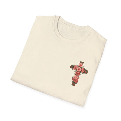 Floral Cross T-Shirt - Unisex Softstyle Tees for Faith, Easter, Casual Wear, Gift for Believers, Religious Apparel