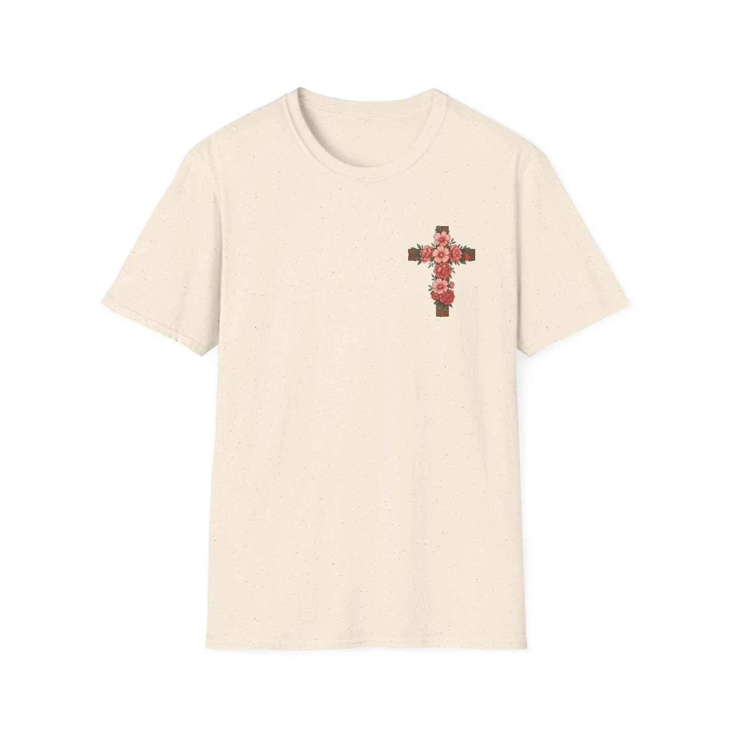Floral Cross T-Shirt - Unisex Softstyle Tees for Faith, Easter, Casual Wear, Gift for Believers, Religious Apparel