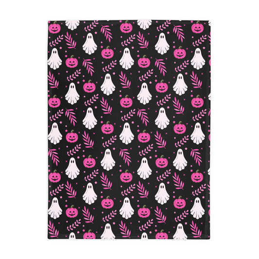 Spooky Ghost Fleece Blanket, Halloween Decor, Cozy Throw Blanket, Autumn Home Textile, Cute Ghost Pattern