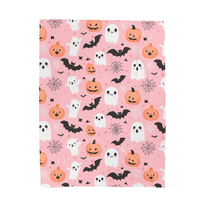 Cozy Halloween Velveteen Plush Blanket, Spooky Ghosts and Pumpkins Throw Blanket, Fall Decor, Halloween Gift, Soft Blanket for Kids