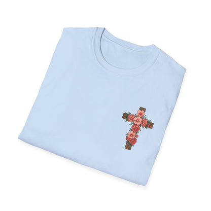 Floral Cross T-Shirt - Unisex Softstyle Tees for Faith, Easter, Casual Wear, Gift for Believers, Religious Apparel