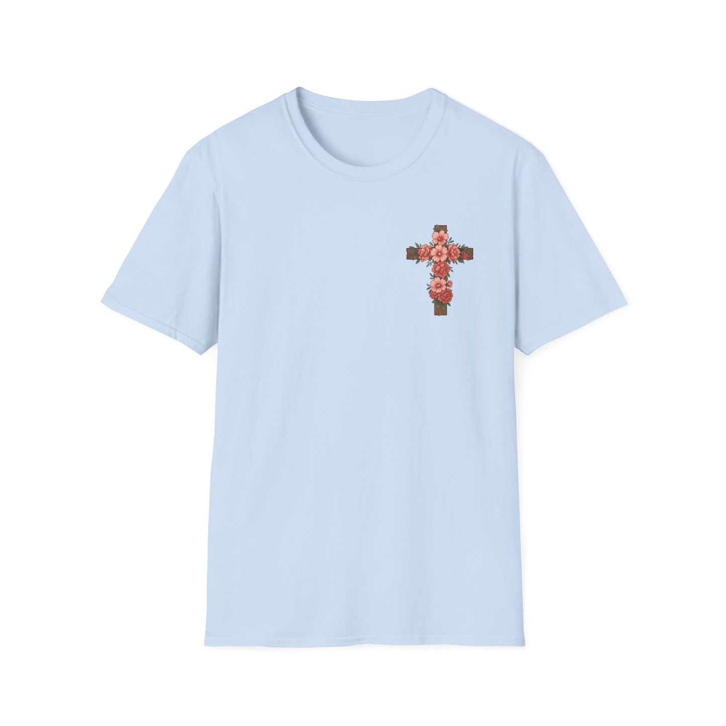 Floral Cross T-Shirt - Unisex Softstyle Tees for Faith, Easter, Casual Wear, Gift for Believers, Religious Apparel