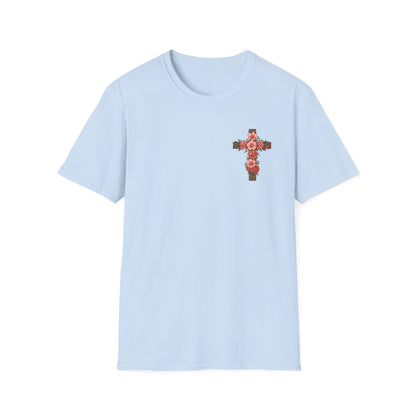 Floral Cross T-Shirt - Unisex Softstyle Tees for Faith, Easter, Casual Wear, Gift for Believers, Religious Apparel