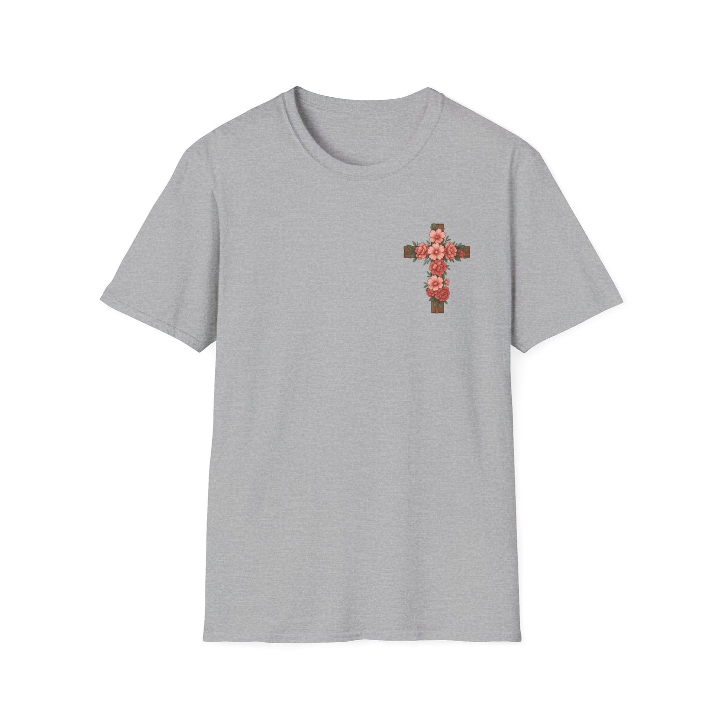 Floral Cross T-Shirt - Unisex Softstyle Tees for Faith, Easter, Casual Wear, Gift for Believers, Religious Apparel