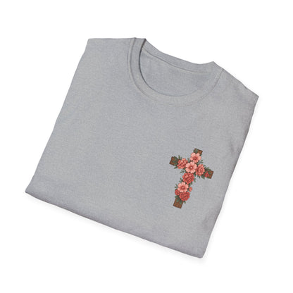 Floral Cross T-Shirt - Unisex Softstyle Tees for Faith, Easter, Casual Wear, Gift for Believers, Religious Apparel