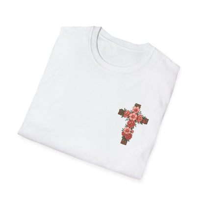 Floral Cross T-Shirt - Unisex Softstyle Tees for Faith, Easter, Casual Wear, Gift for Believers, Religious Apparel